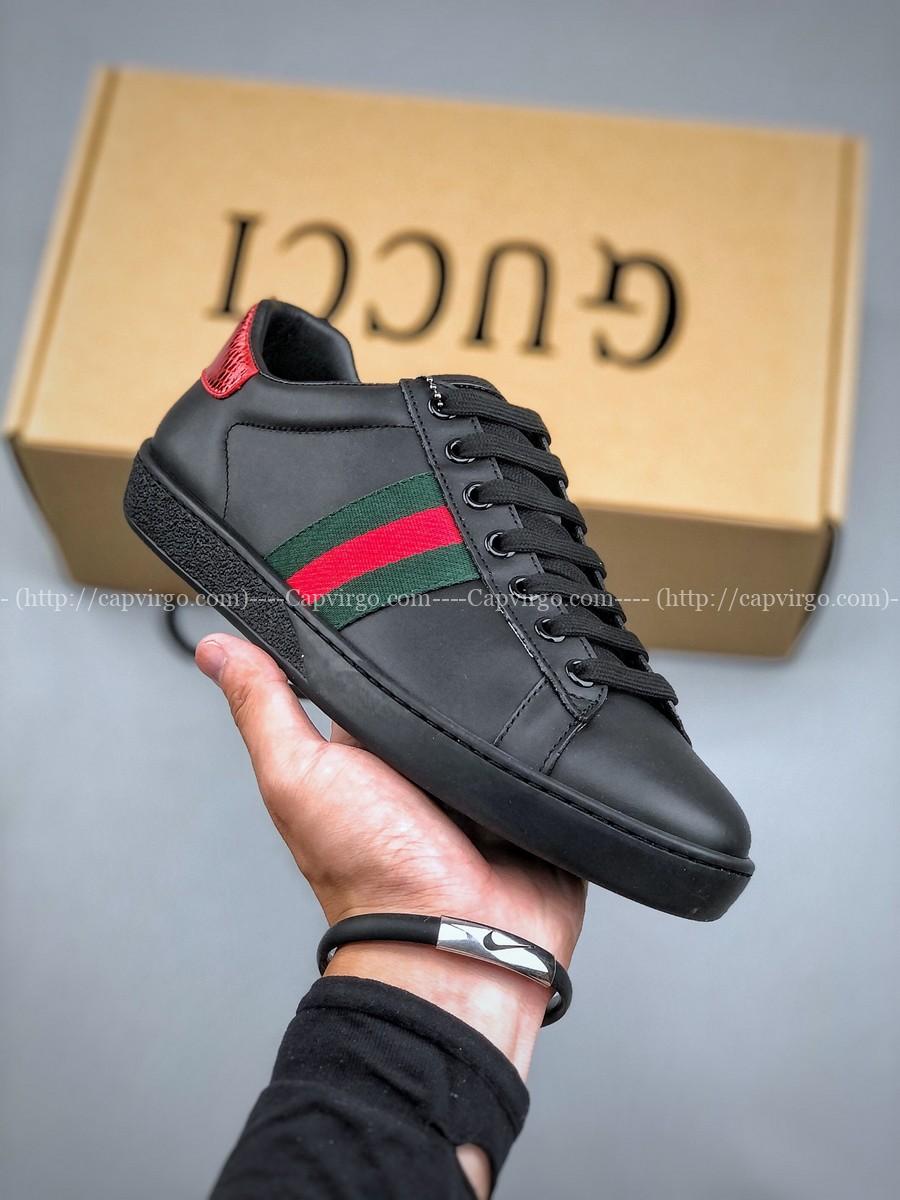 Giày Gucci Ace đen gót đỏ siêu cấp